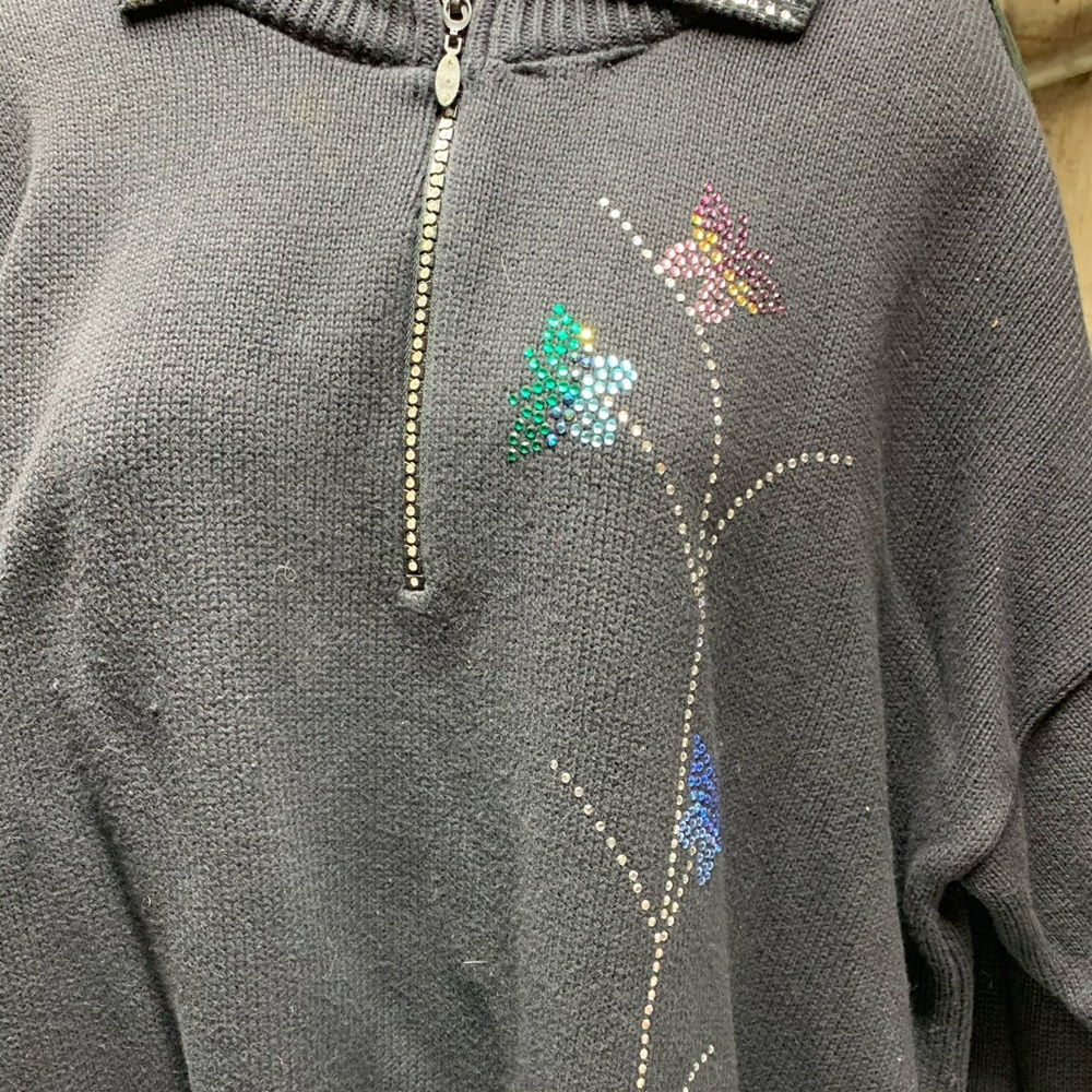Bejeweled sweater with half zipper